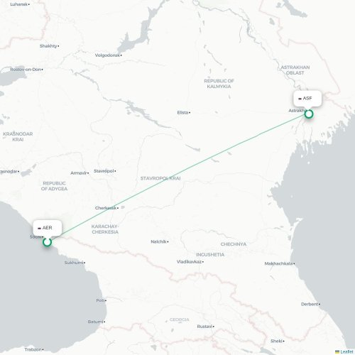 Mapa de vuelo directo Sochi - Astrakhan