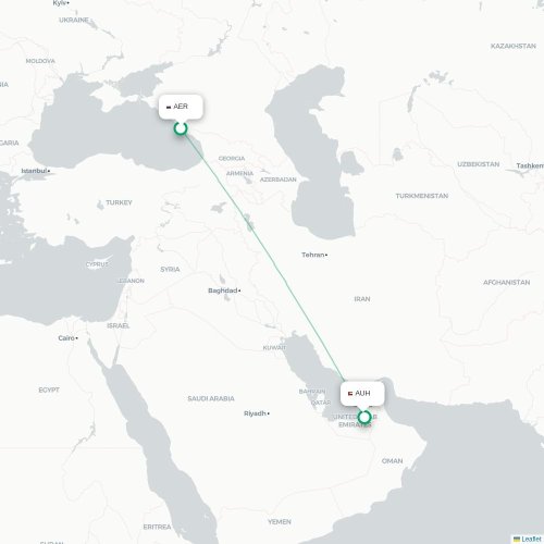 Mapa de vuelo directo Sochi - Abu Dabi