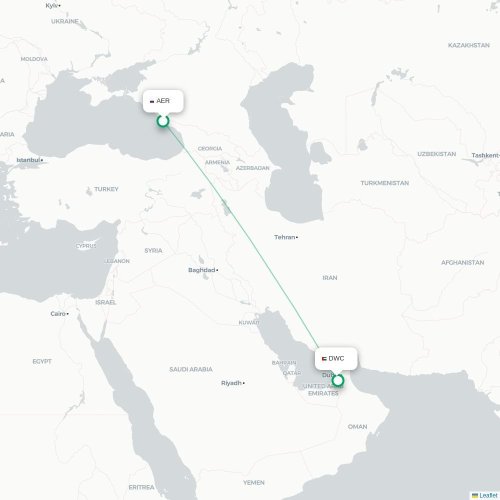 Mapa de vuelo directo Sochi - Dubái