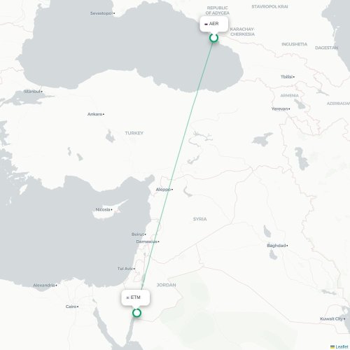 Mapa lotu bezpośredniego Soczi – Ejlat
