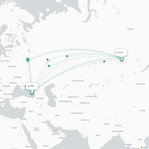 Mapa de vuelo directo Sochi - Krasnoyarsk