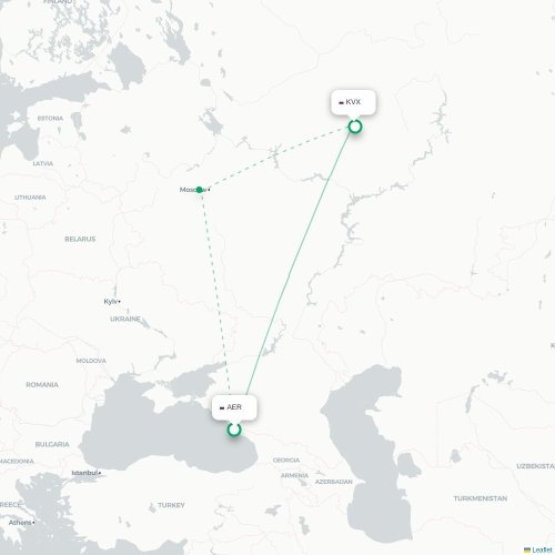 Mapa de vuelo directo Sochi - Kírov