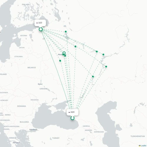 Mapa de vuelo directo Sochi - San Petersburgo