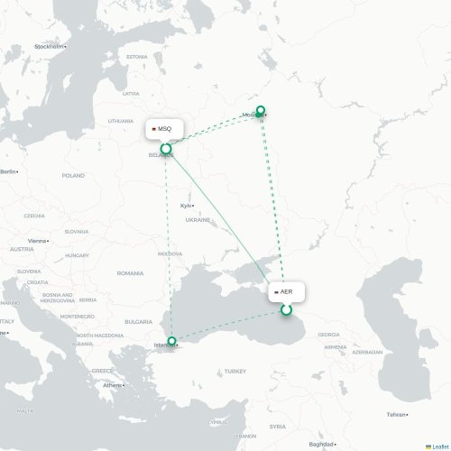 Mapa lotu bezpośredniego Soczi – Mińsk