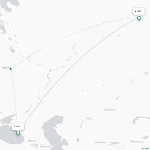Mapa de vuelo directo Sochi - Nojabr'sk