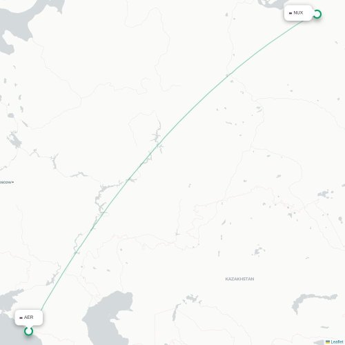 Mapa de vuelo directo Sochi - Novy Urengoy