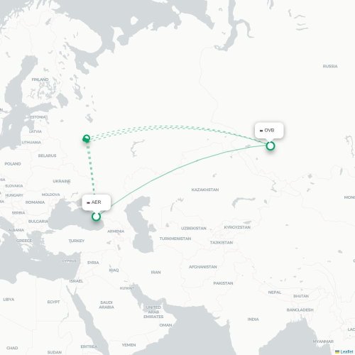 Mapa de vuelo directo Sochi - Novosibirsk