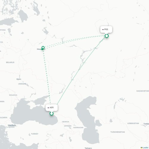 Mapa de vuelo directo Sochi - Perm