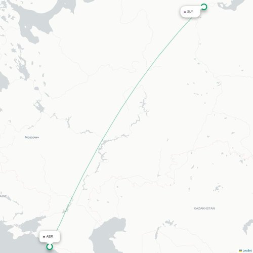 Mapa de vuelo directo Sochi - Salejard
