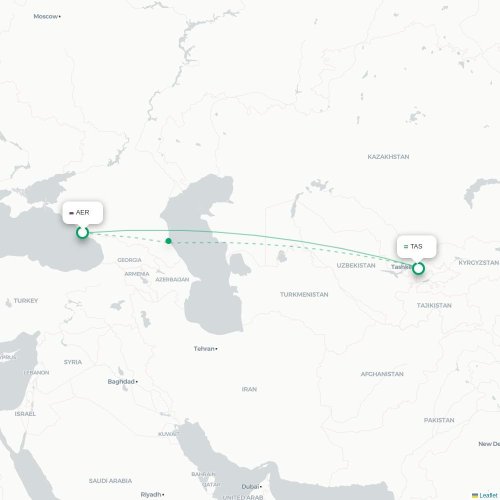 Mapa de vuelo directo Sochi - Taskent
