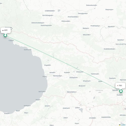 Mapa de vuelo directo Sochi - Tiflis