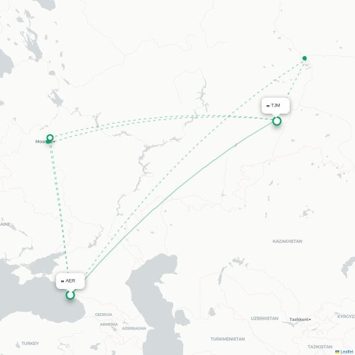 Mapa de vuelo directo Sochi - Tyumen