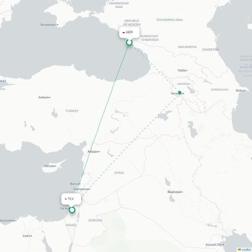 Mapa lotu bezpośredniego Soczi – Tel Awiw
