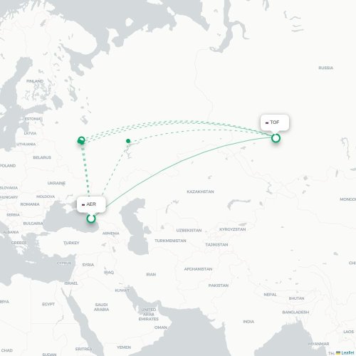 Mapa de vuelo directo Sochi - Tomsk