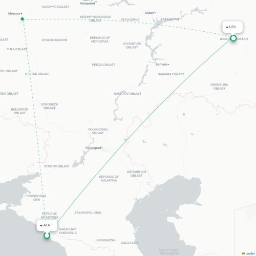 Mapa de vuelo directo Sochi - Ufá
