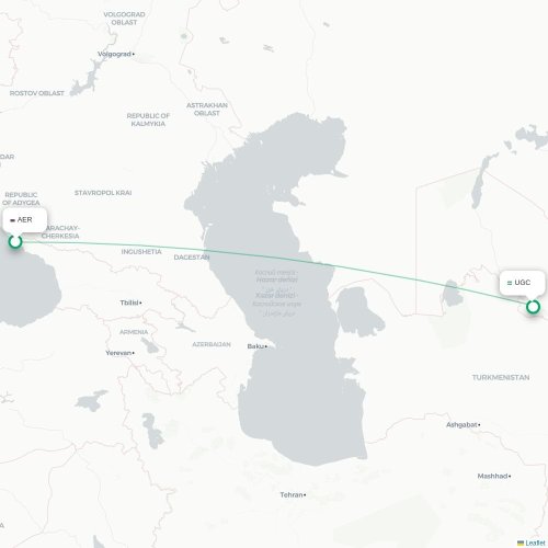 Mapa de vuelo directo Sochi - Urgench