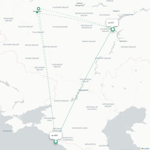 Mapa lotu bezpośredniego Soczi – Ulyanovsk