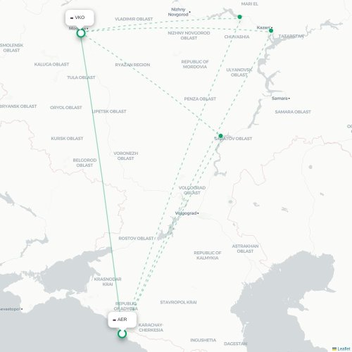 Mapa de vuelo directo Sochi - Moscú