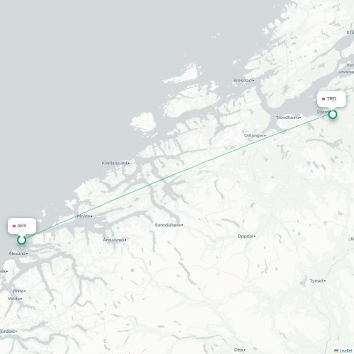 Mapa de vuelo directo Ålesund - Trondheim