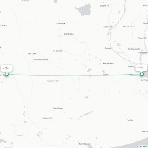 Mapa lotu bezpośredniego San Rafael – Buenos Aires