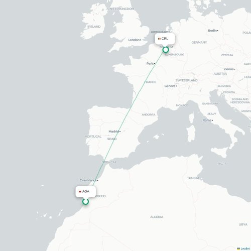 Agadir - Brussel kaart van rechtstreekse vlucht