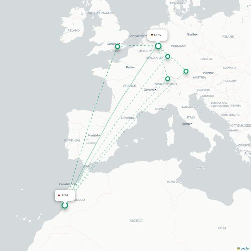 Agadir - Düsseldorf carte du vol direct