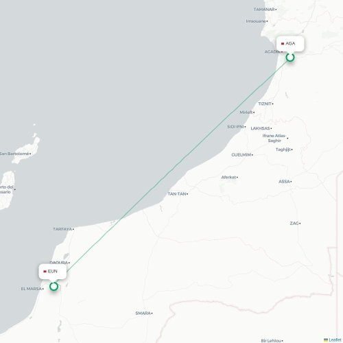Agadir - El Aaiún direct flight map