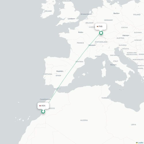 Agadir - Karlsruhe carte du vol direct