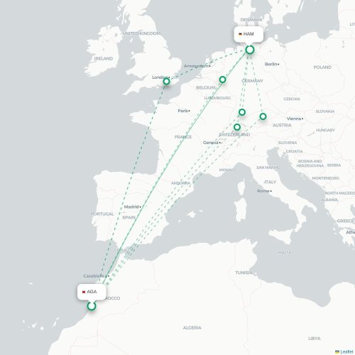 Agadir - Hambourg carte du vol direct