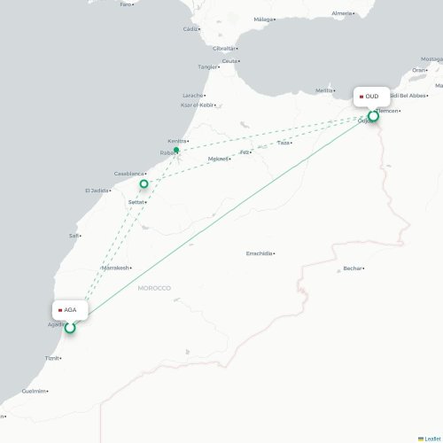 Agadir - Oujda direct flight map