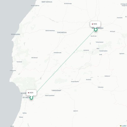 Mapa de vuelo directo Agadir - Marrakech