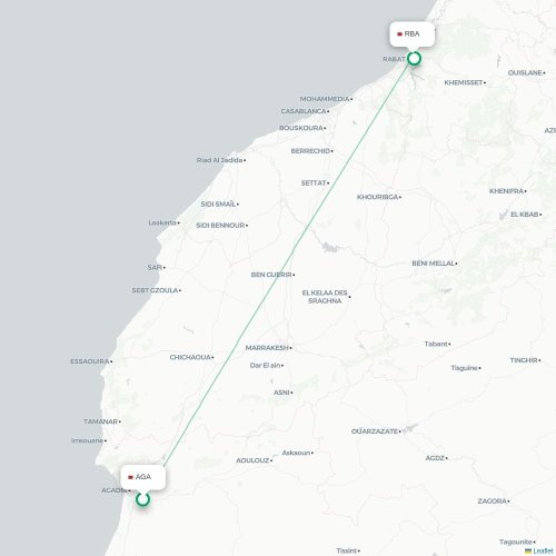 Mapa de vuelo directo Agadir - Rabat