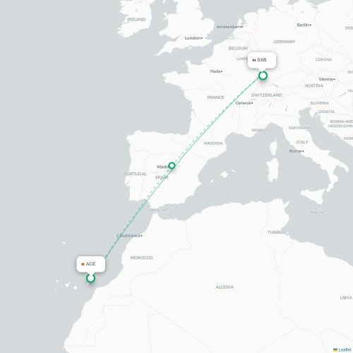 Agadir - Strasbourg carte du vol direct