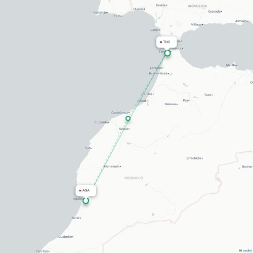 Mapa lotu bezpośredniego Agadir – Tanger