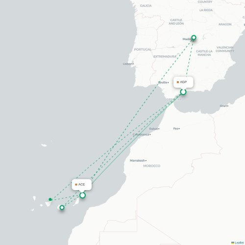 Malaga - Arrecife carte du vol direct