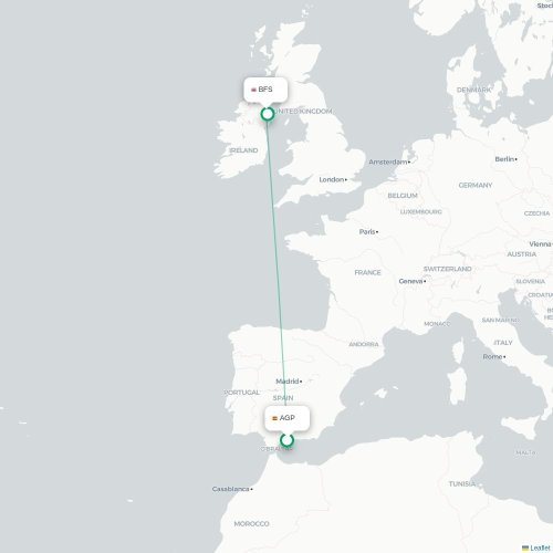 Malaga - Belfast carte du vol direct