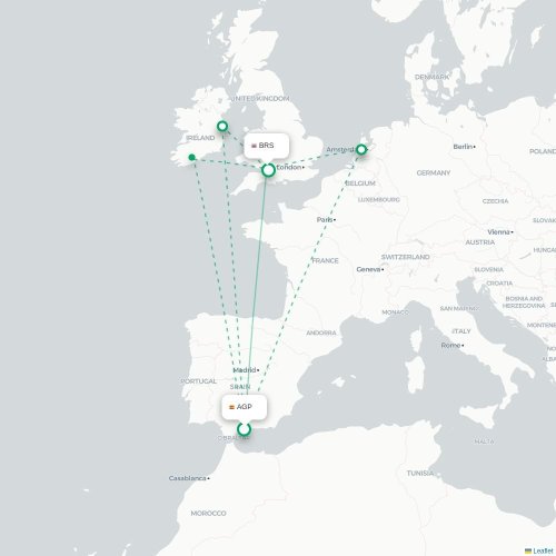 Mapa de vuelo directo Málaga - Brístol
