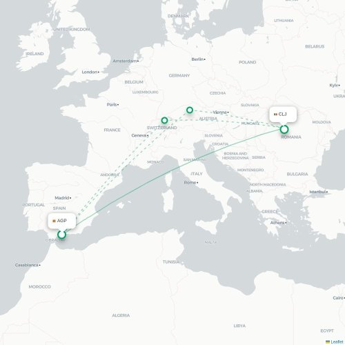 Malaga - Cluj kort over direkte fly