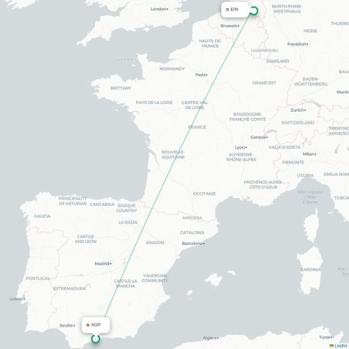 Malaga - Eindhoven kaart van rechtstreekse vlucht
