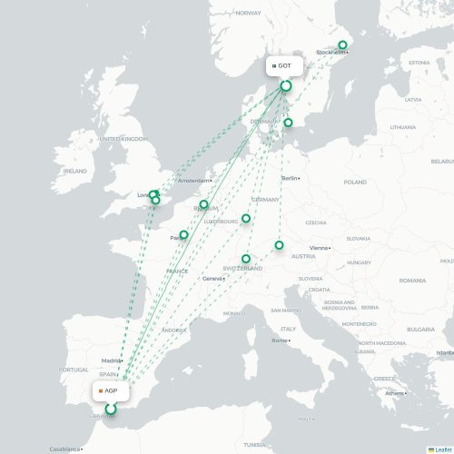 Malaga - Göteborg karta över direktflyg