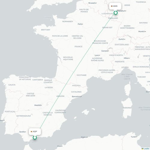Malaga - Frankfurt kort over direkte fly