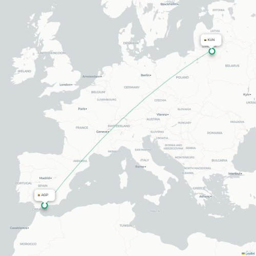 Mapa lotu bezpośredniego Malaga – Kowno
