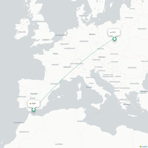 Mapa lotu bezpośredniego Malaga – Łódź