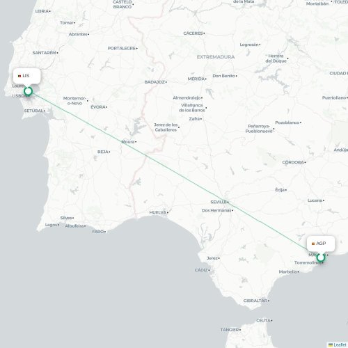 Mapa de vuelo directo Málaga - Lisboa