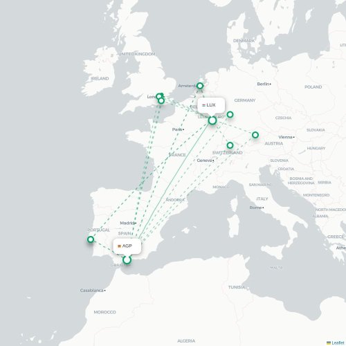 Mapa de vuelo directo Málaga - Luxemburgo
