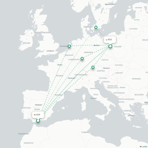 Mapa lotu bezpośredniego Malaga – Poznań