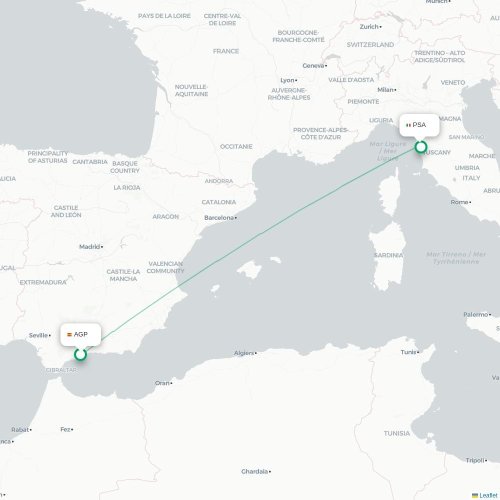 Malaga - Pisa kort over direkte fly