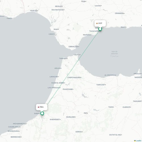 Mapa de vuelo directo Málaga - Rabat