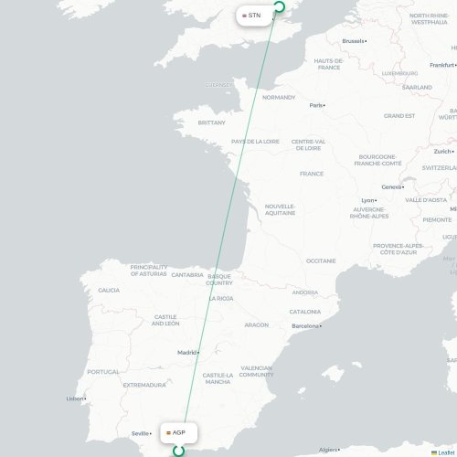 Mapa de vuelo directo Málaga - Londres