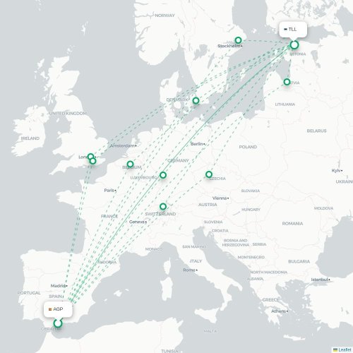 Malaga - Tallinn kort over direkte fly